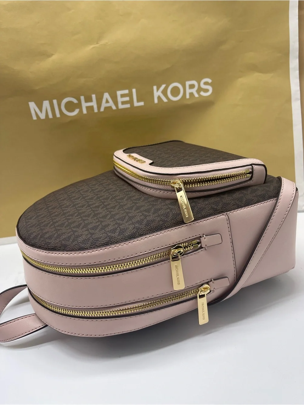 Michael Kors Jaycee Medium Zip Pocket Logo Backpack Powder Blush NWT